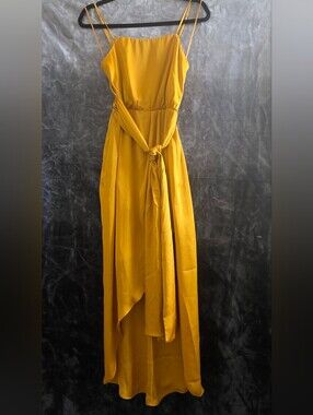 Mustard Yellow Sleeveless Maxi Dress with Waist Tie XXS